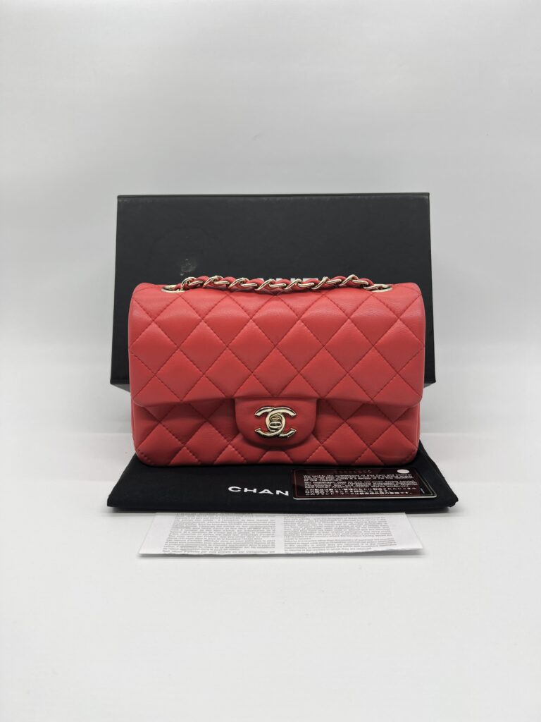 Chanel Mini Rectangle Lambskin Red Coral LGHW