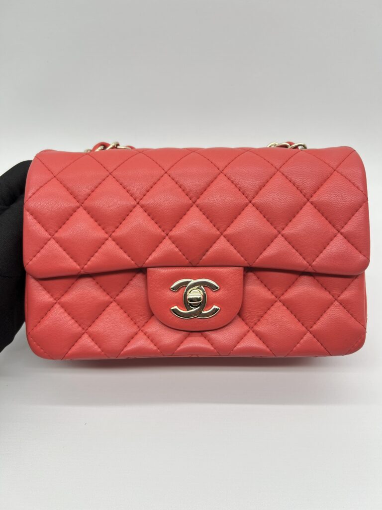 Chanel Mini Rectangle Lambskin Red Coral LGHW