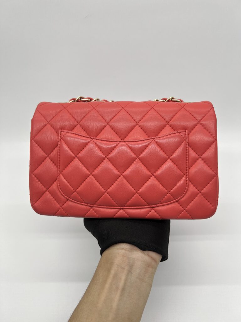 Chanel Mini Rectangle Lambskin Red Coral LGHW