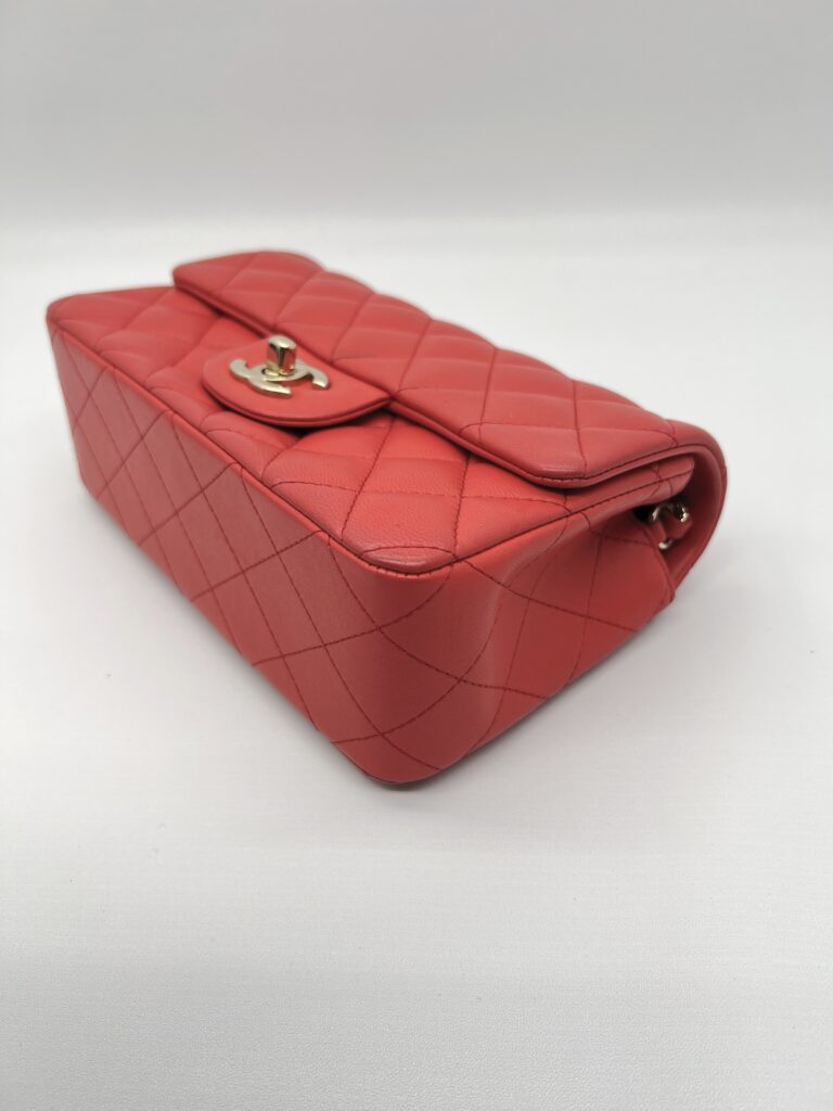 Chanel Mini Rectangle Lambskin Red Coral LGHW