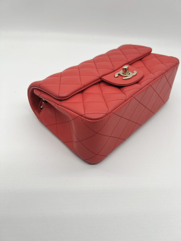 Chanel Mini Rectangle Lambskin Red Coral LGHW