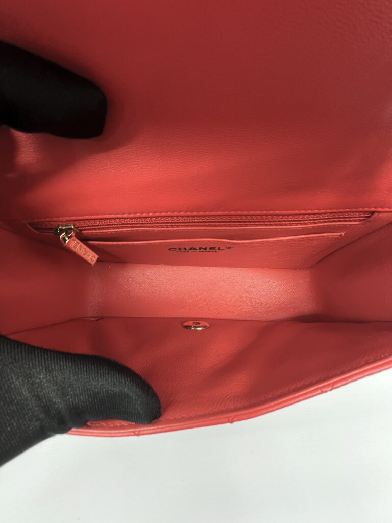 Chanel Mini Rectangle Lambskin Red Coral LGHW