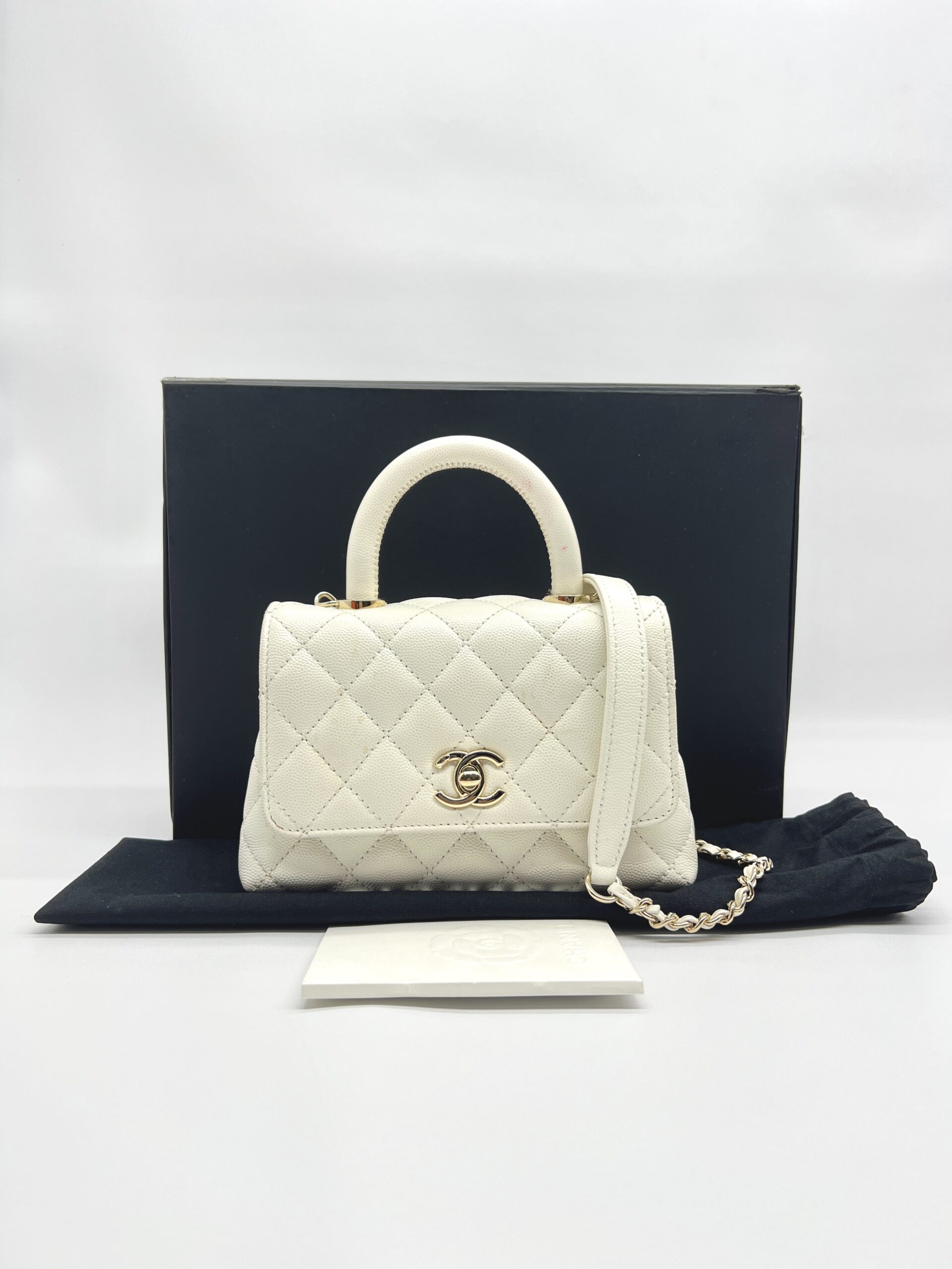 Chanel Mini Coco Handle Caviar White LGHW