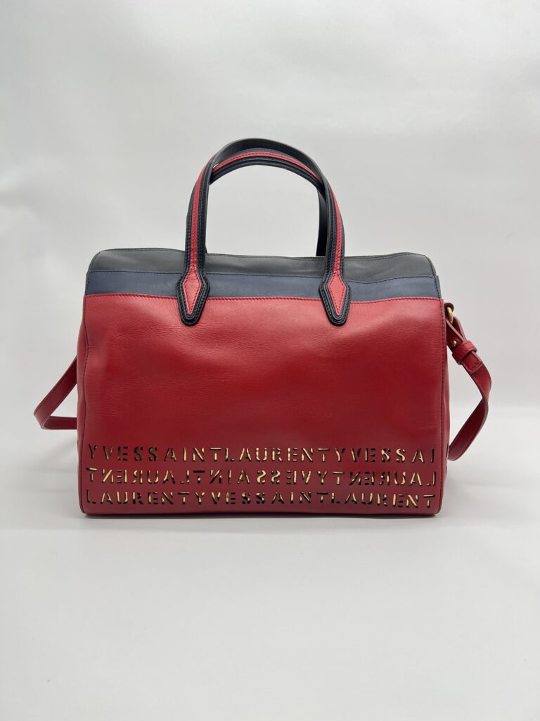 Saint Laurent SAC Flirty Bowling Perforated Red Navy Black GHW
