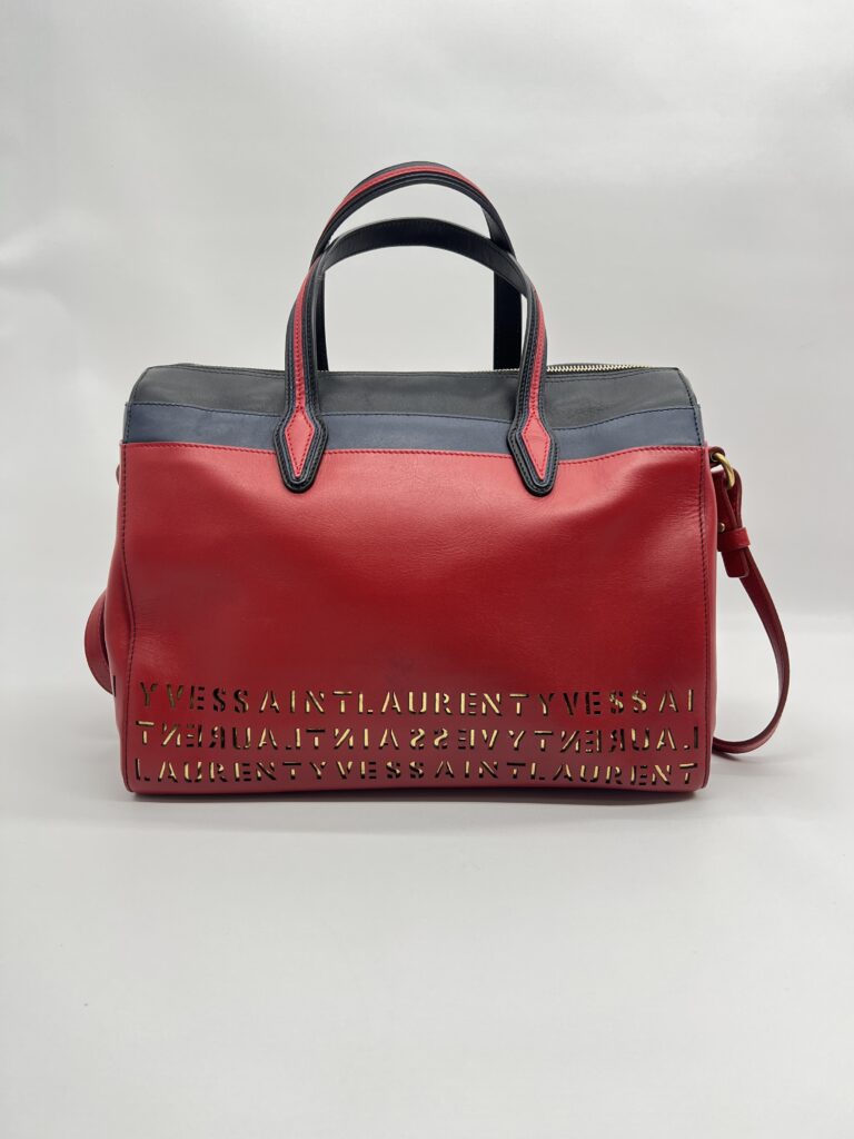 Saint Laurent SAC Flirty Bowling Perforated Red Navy Black GHW