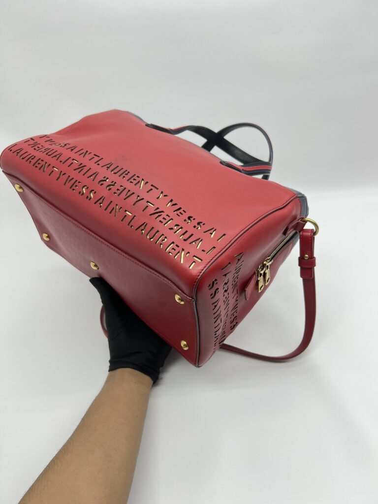 Saint Laurent SAC Flirty Bowling Perforated Red Navy Black GHW