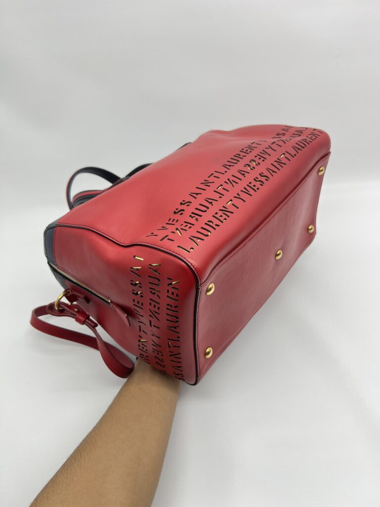 Saint Laurent SAC Flirty Bowling Perforated Red Navy Black GHW