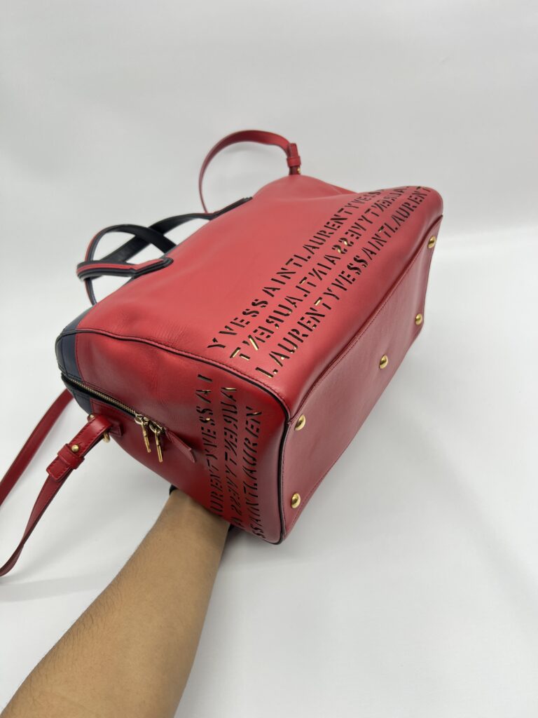 Saint Laurent SAC Flirty Bowling Perforated Red Navy Black GHW