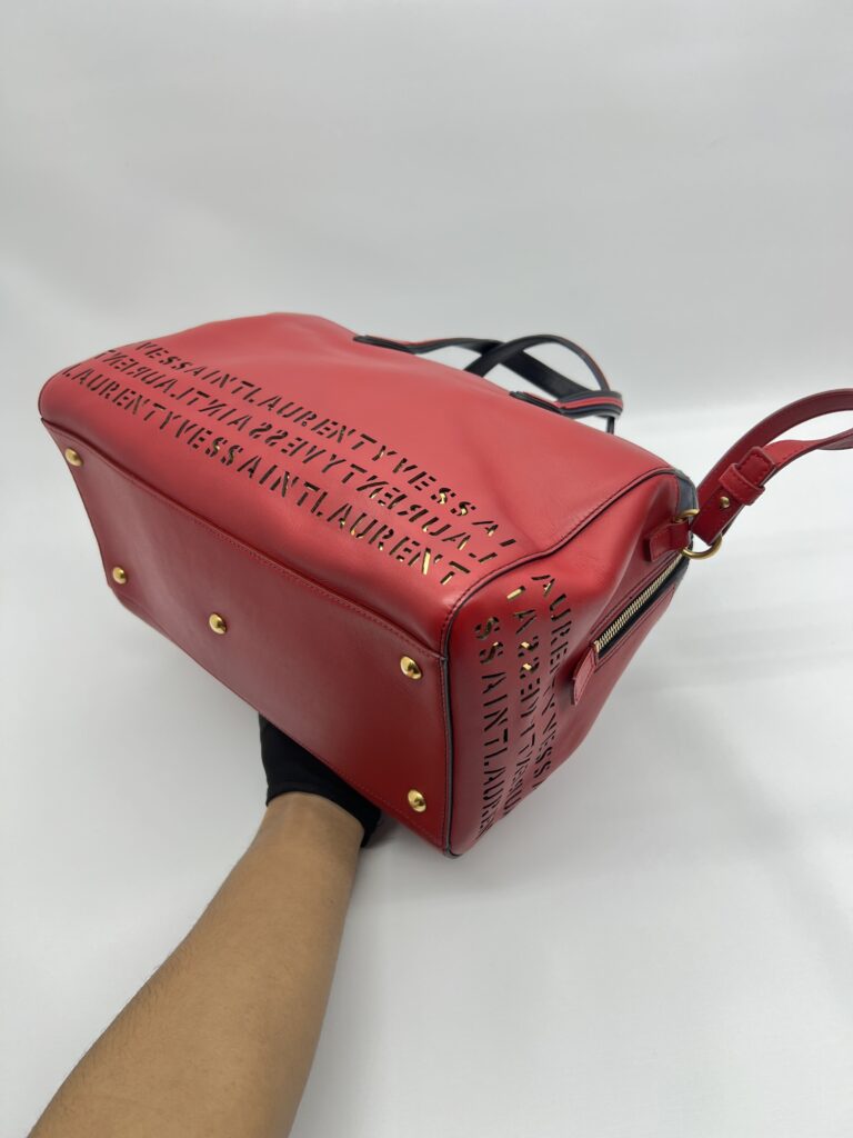 Saint Laurent SAC Flirty Bowling Perforated Red Navy Black GHW