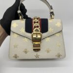 Gucci Sylvie Mini Leather White Bees GHW