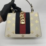 Gucci Sylvie Mini Leather White Bees GHW