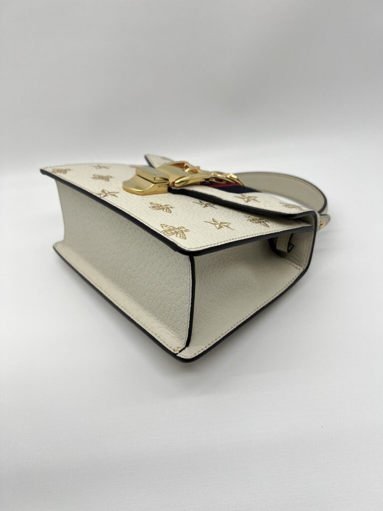 Gucci Sylvie Mini Leather White Bees GHW