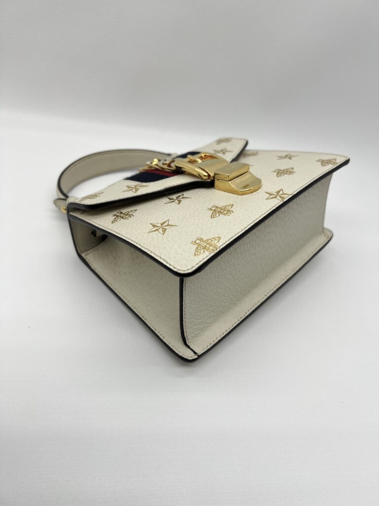 Gucci Sylvie Mini Leather White Bees GHW