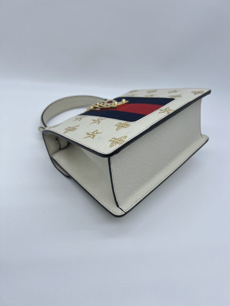 Gucci Sylvie Mini Leather White Bees GHW
