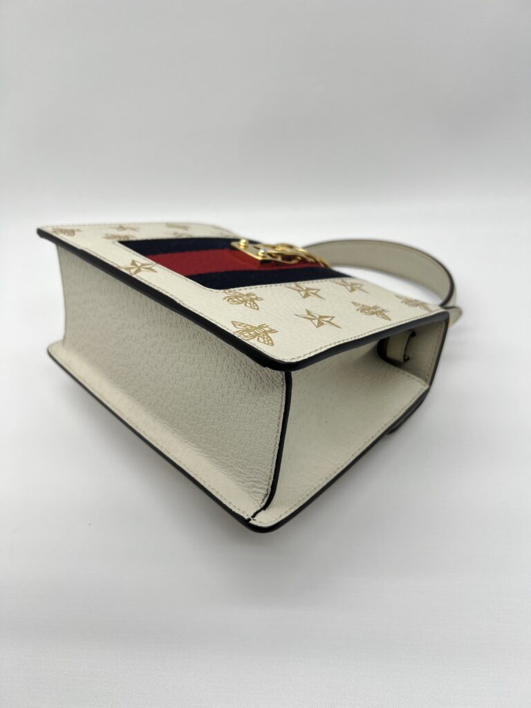 Gucci Sylvie Mini Leather White Bees GHW