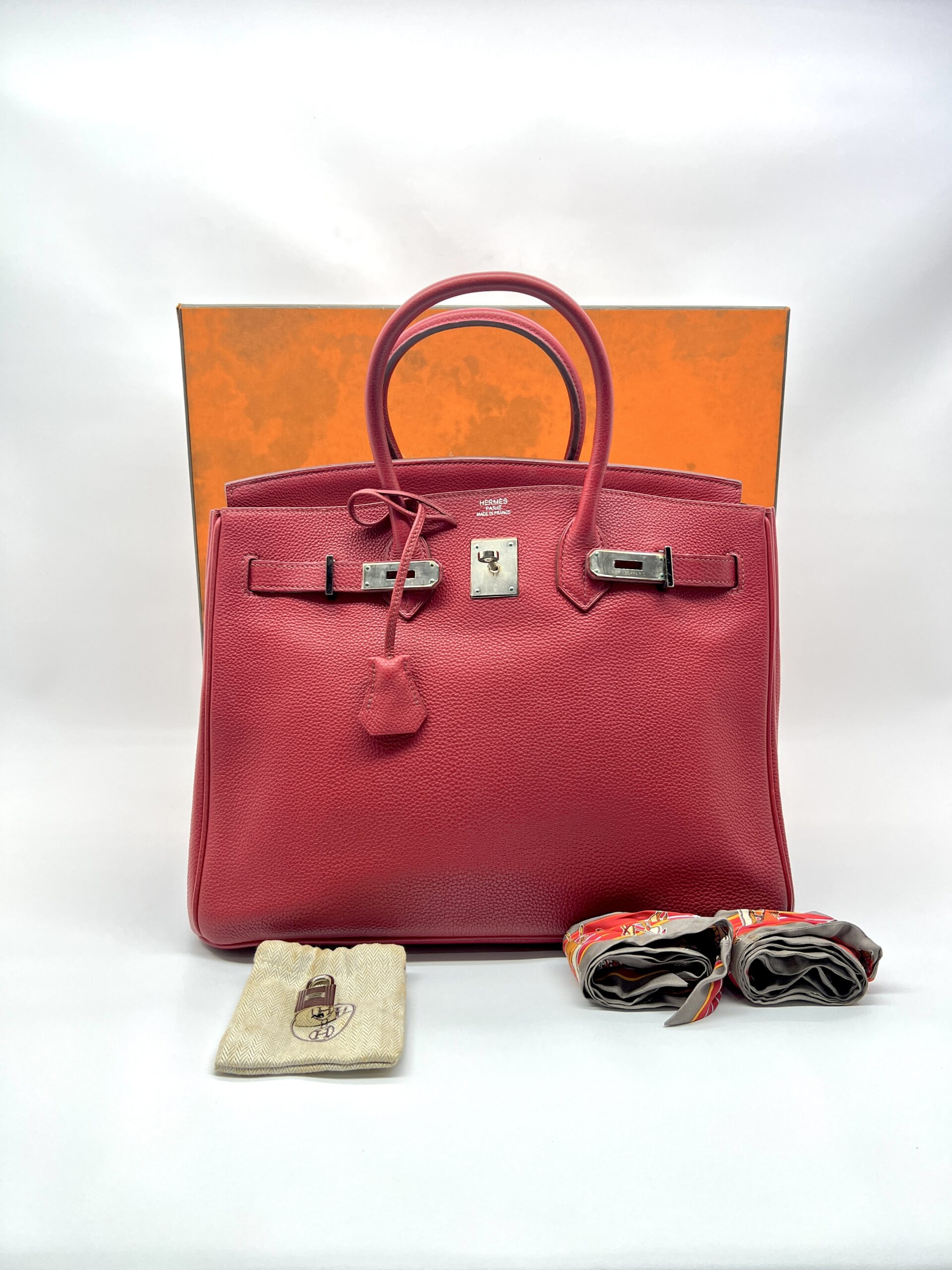 Hermes Birkin 35 Clemence Vermillon PHW