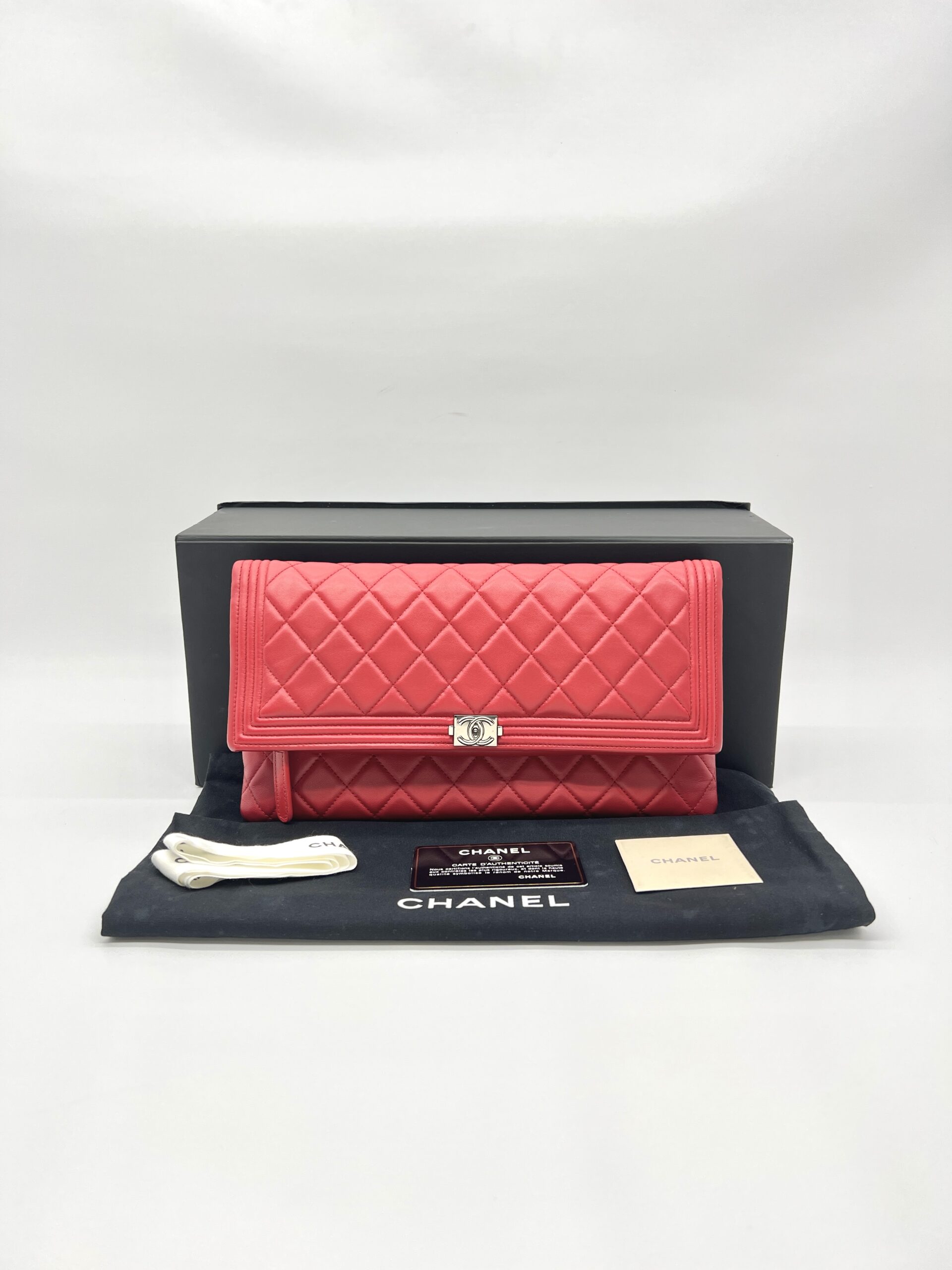 Chanel Boy Fold Clutch Lambskin Red SHW