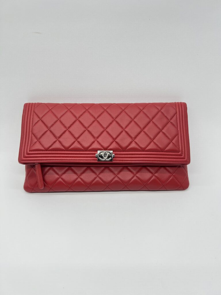 Chanel Boy Fold Clutch Lambskin Red SHW