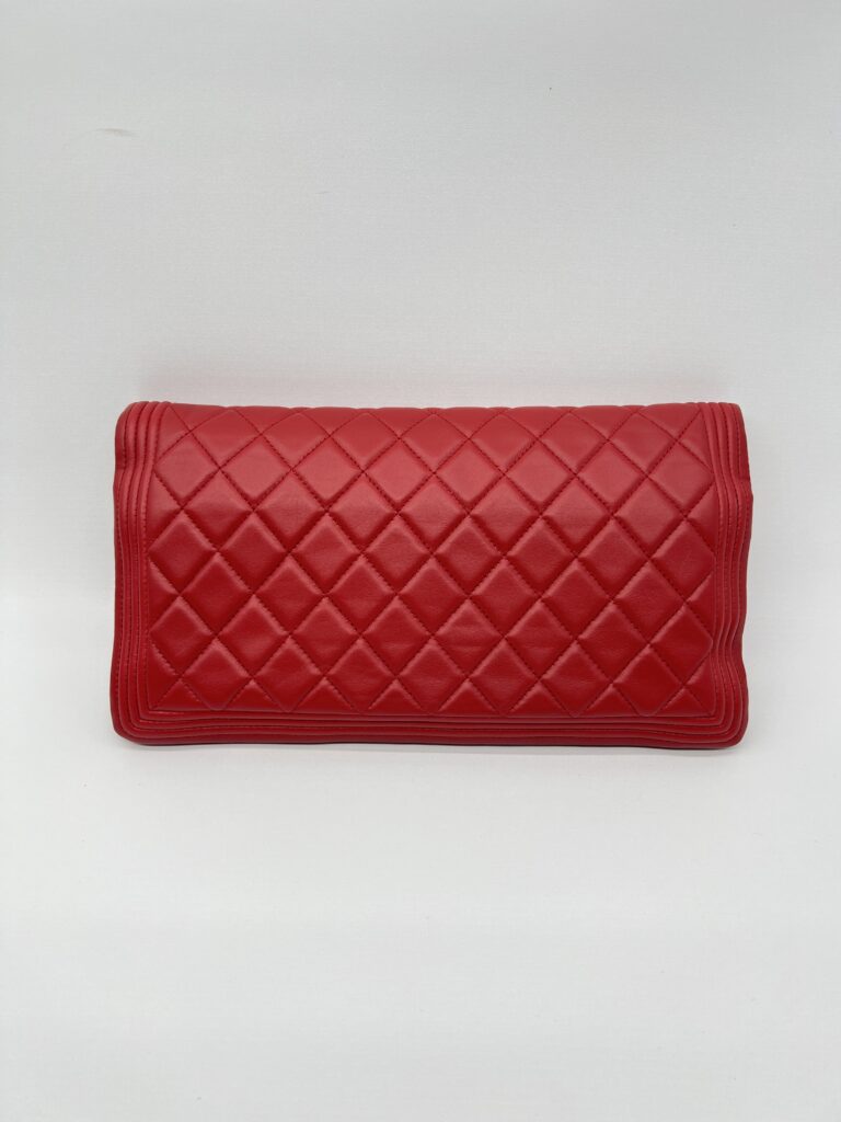 Chanel Boy Fold Clutch Lambskin Red SHW