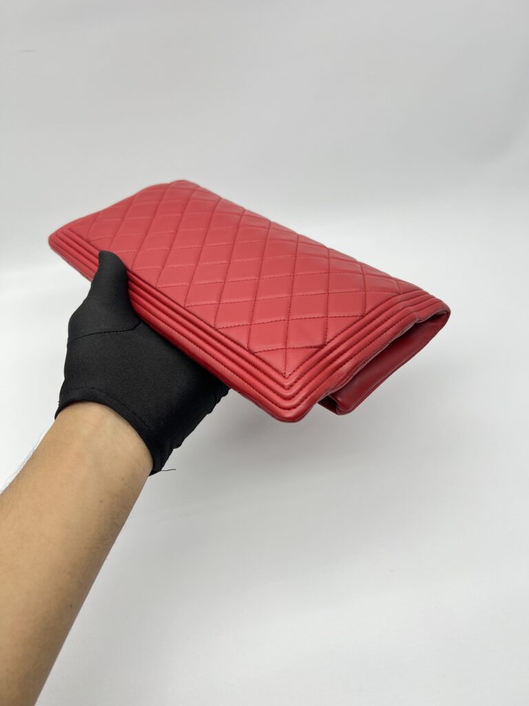 Chanel Boy Fold Clutch Lambskin Red SHW