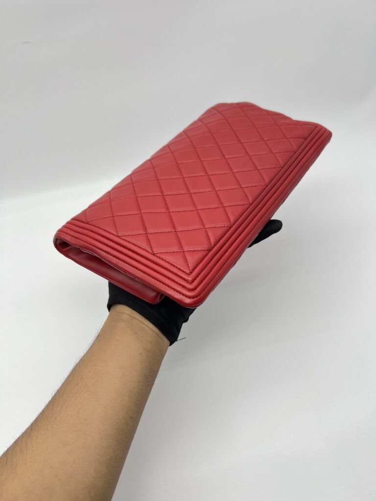 Chanel Boy Fold Clutch Lambskin Red SHW