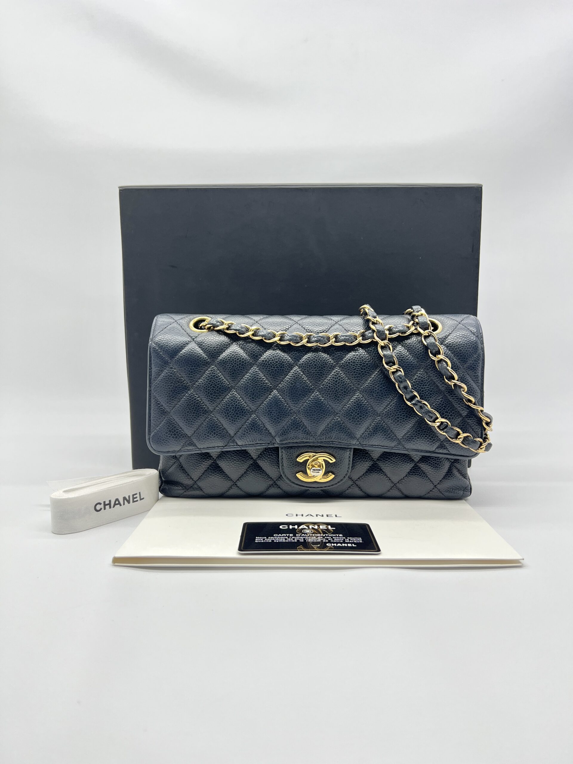 Chanel Medium Classic  D Flap Caviar Navy GHW