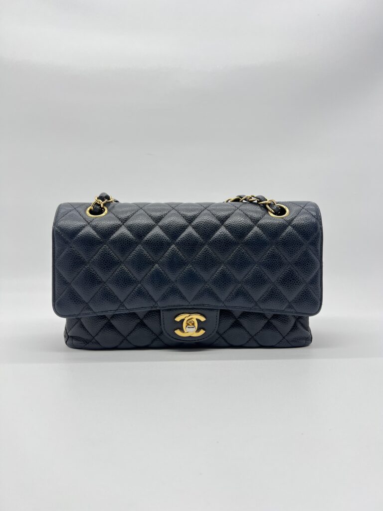Chanel Medium Classic  D Flap Caviar Navy GHW