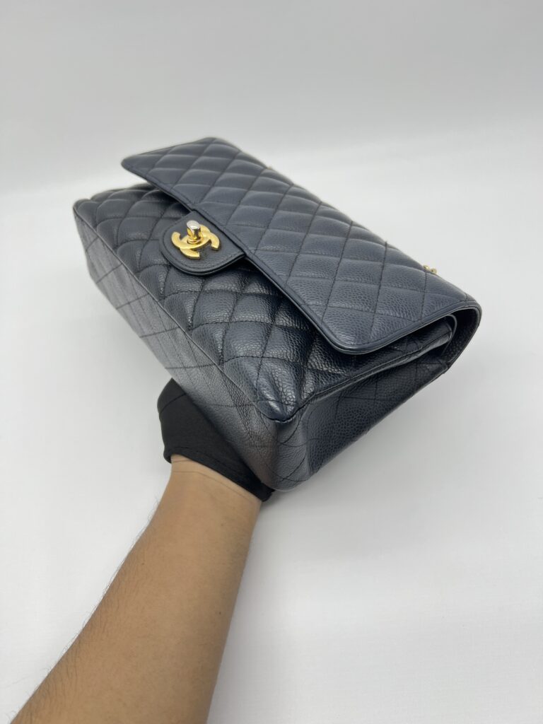 Chanel Medium Classic  D Flap Caviar Navy GHW