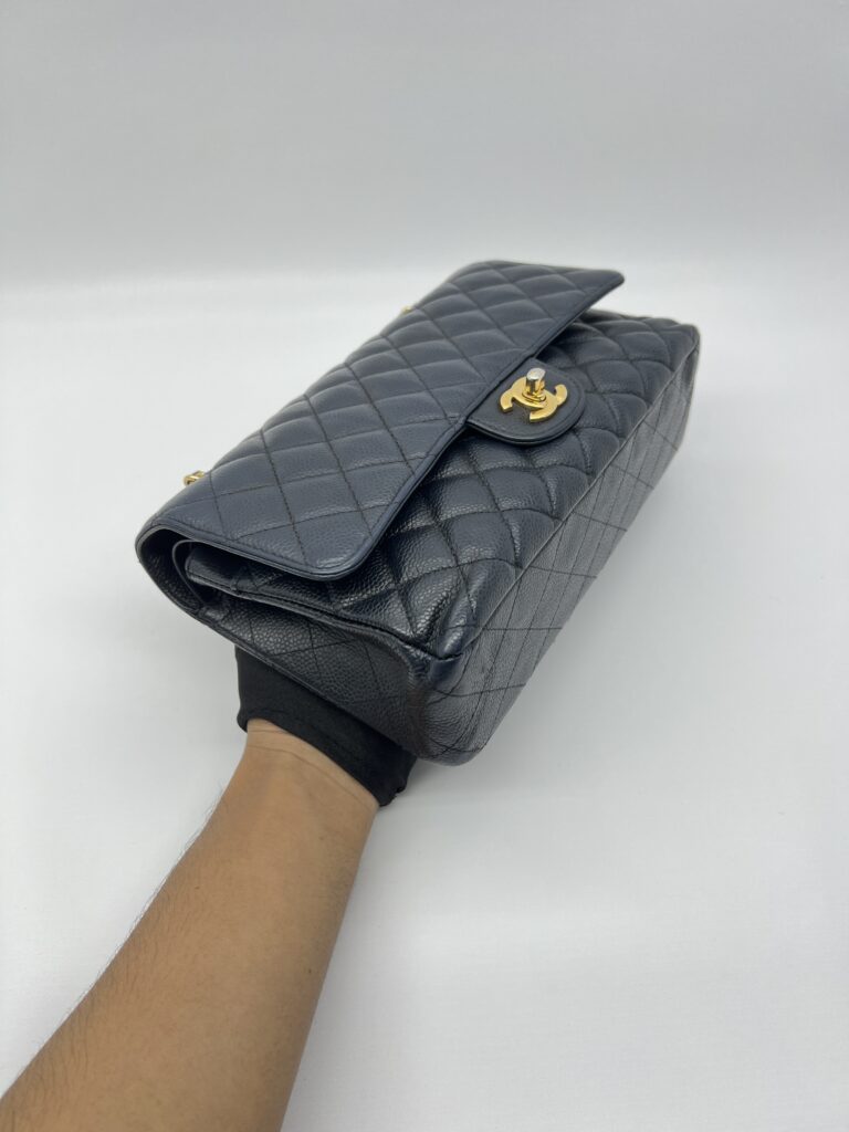 Chanel Medium Classic  D Flap Caviar Navy GHW