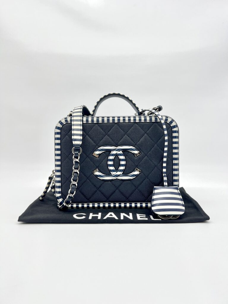 Chanel Filigree Vanity Caviar Black Navy White SHW