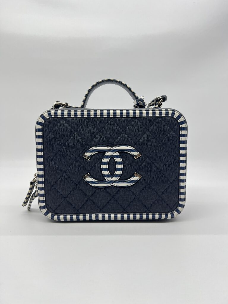 Chanel Filigree Vanity Caviar Black Navy White SHW