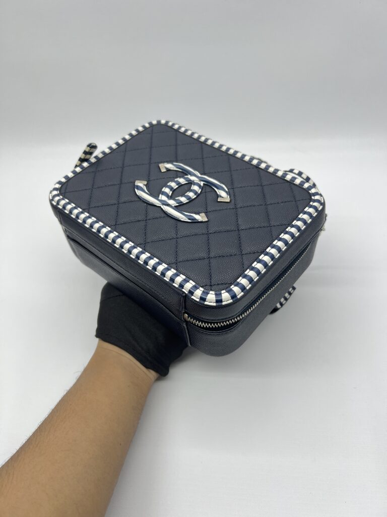 Chanel Filigree Vanity Caviar Black Navy White SHW
