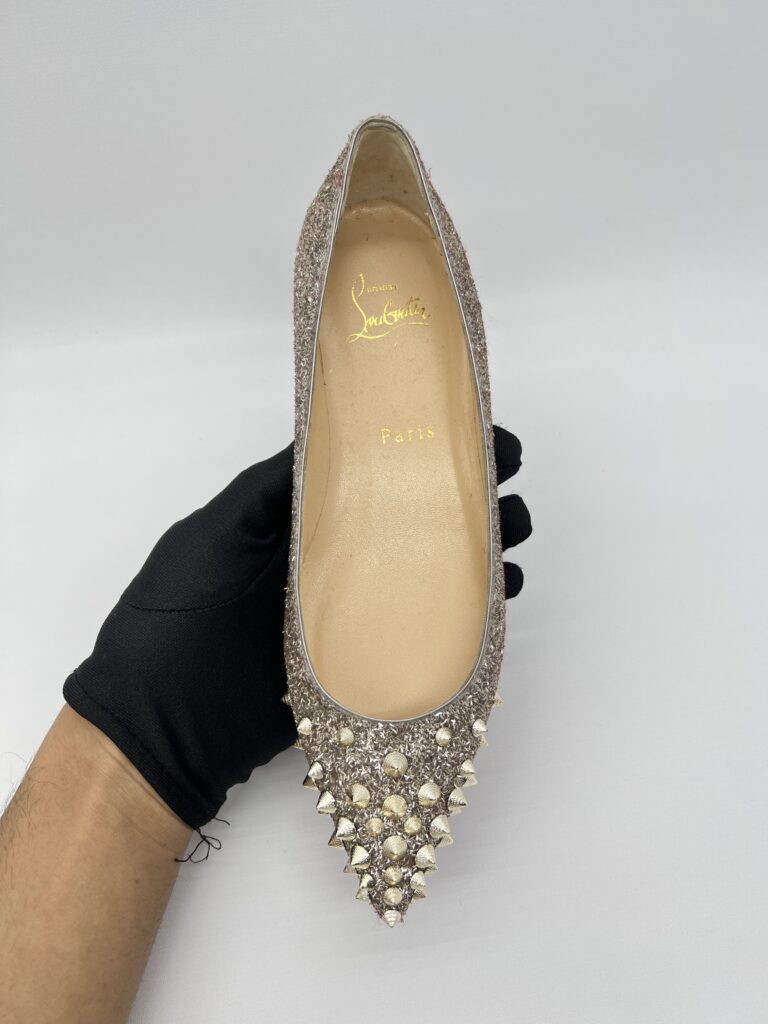 Christian Louboutin Sptikysheel Flat Glitter White Gold