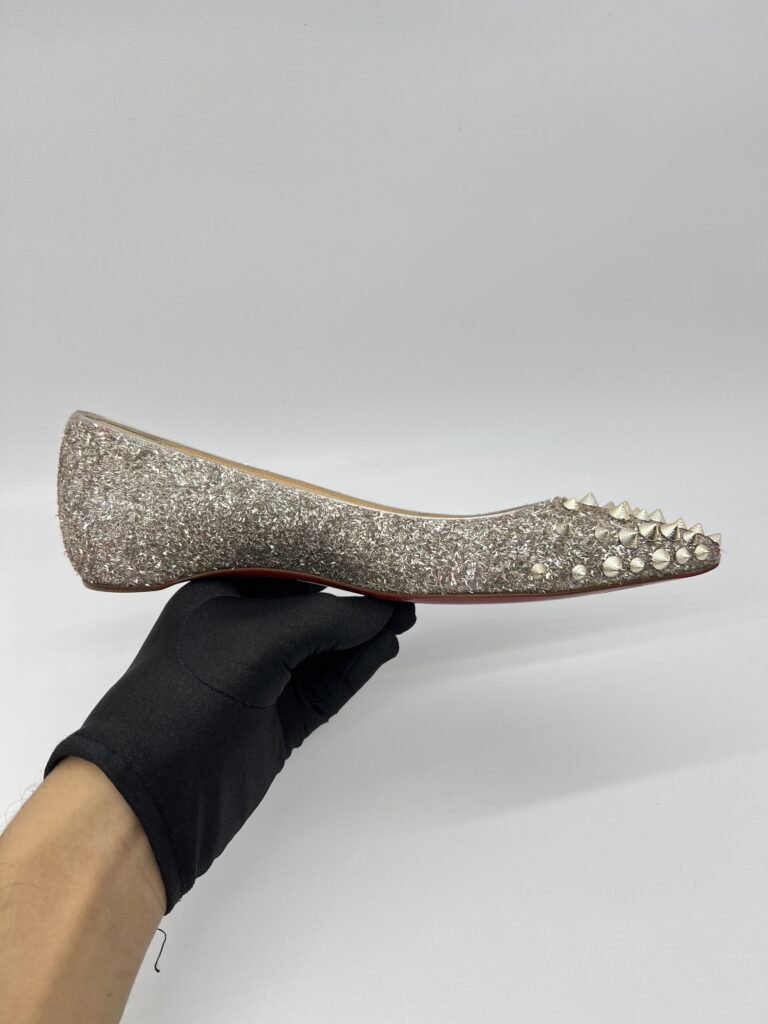 Christian Louboutin Sptikysheel Flat Glitter White Gold