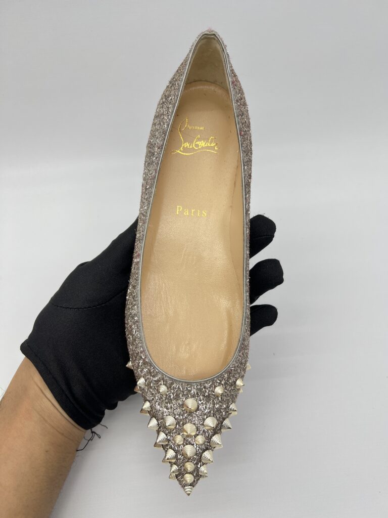 Christian Louboutin Sptikysheel Flat Glitter White Gold