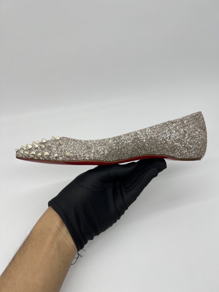 Christian Louboutin Sptikysheel Flat Glitter White Gold