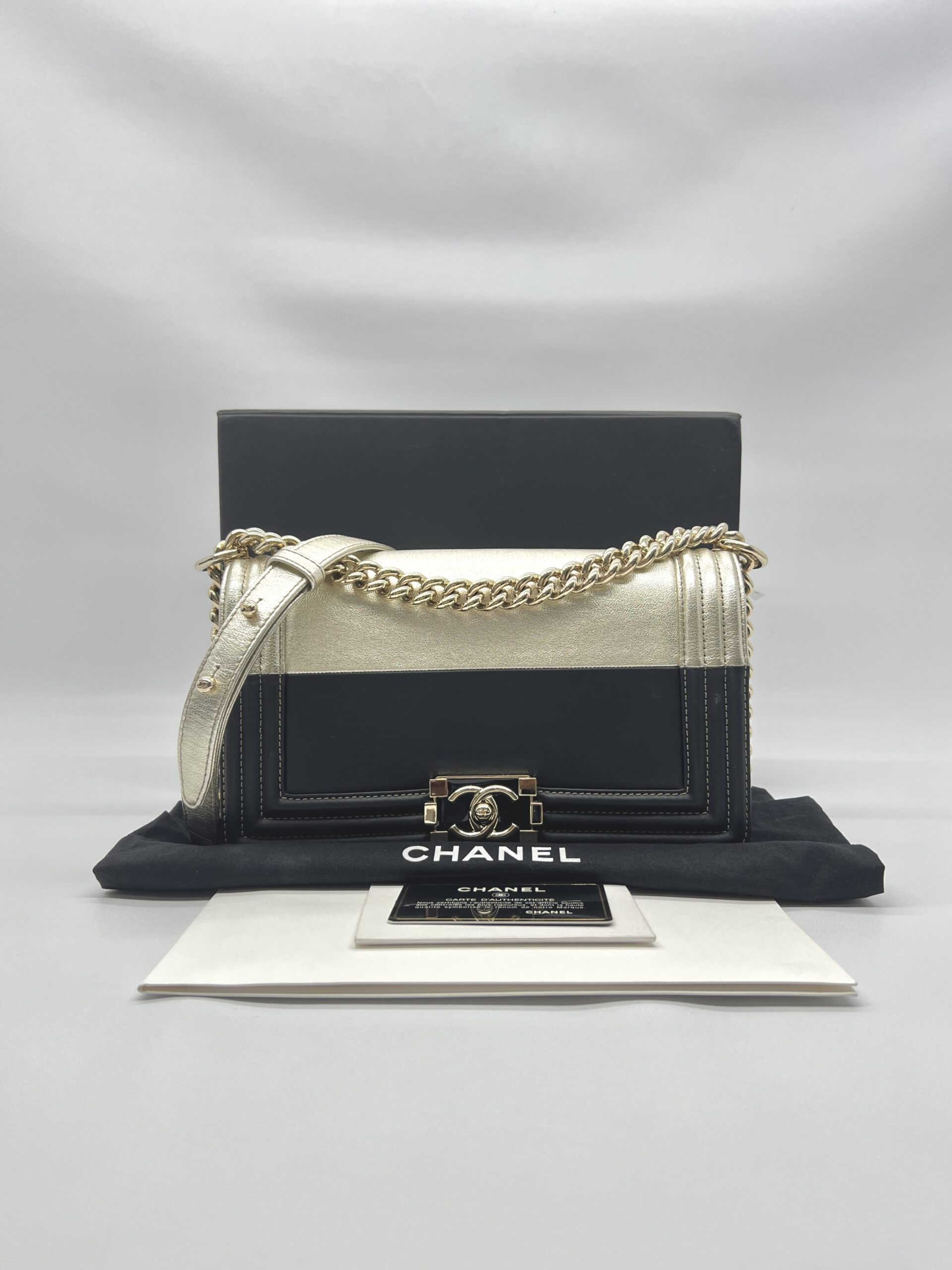 Chanel Boy 25 Bicolor Light Gold Black LGHW
