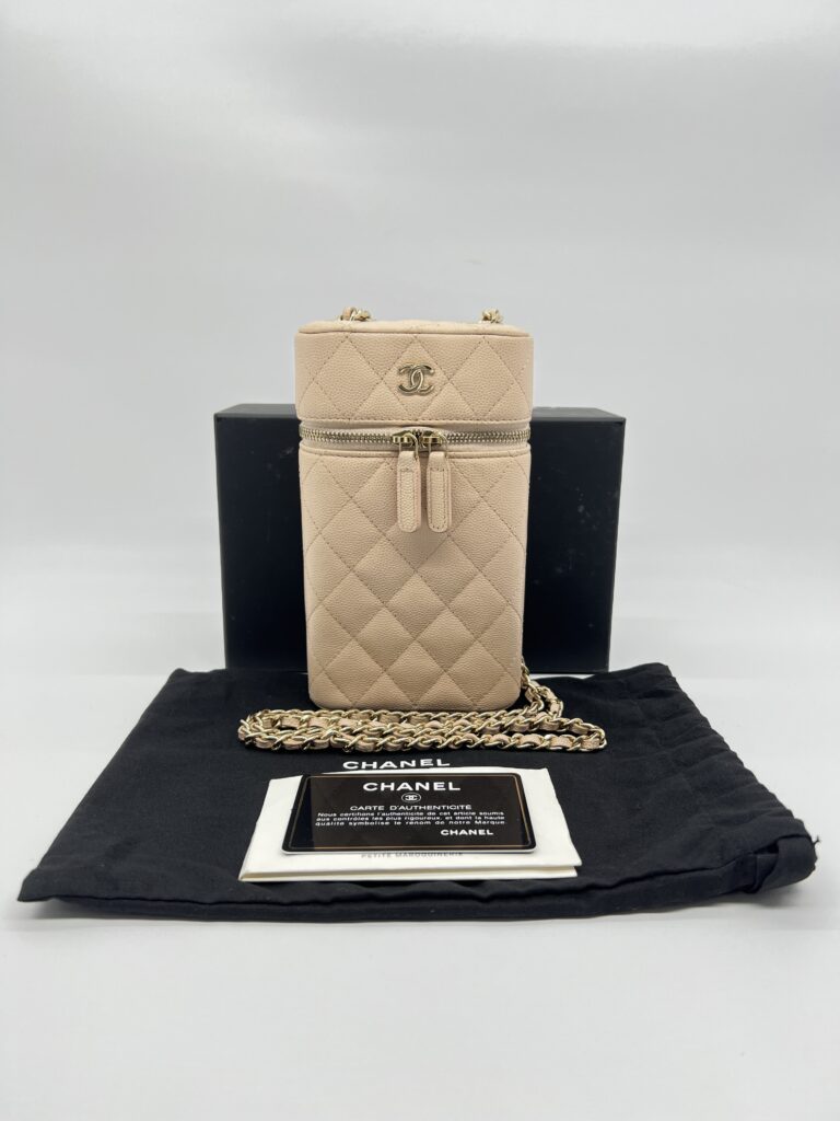 Chanel Vanity Phone Holder Caviar Beige GHW