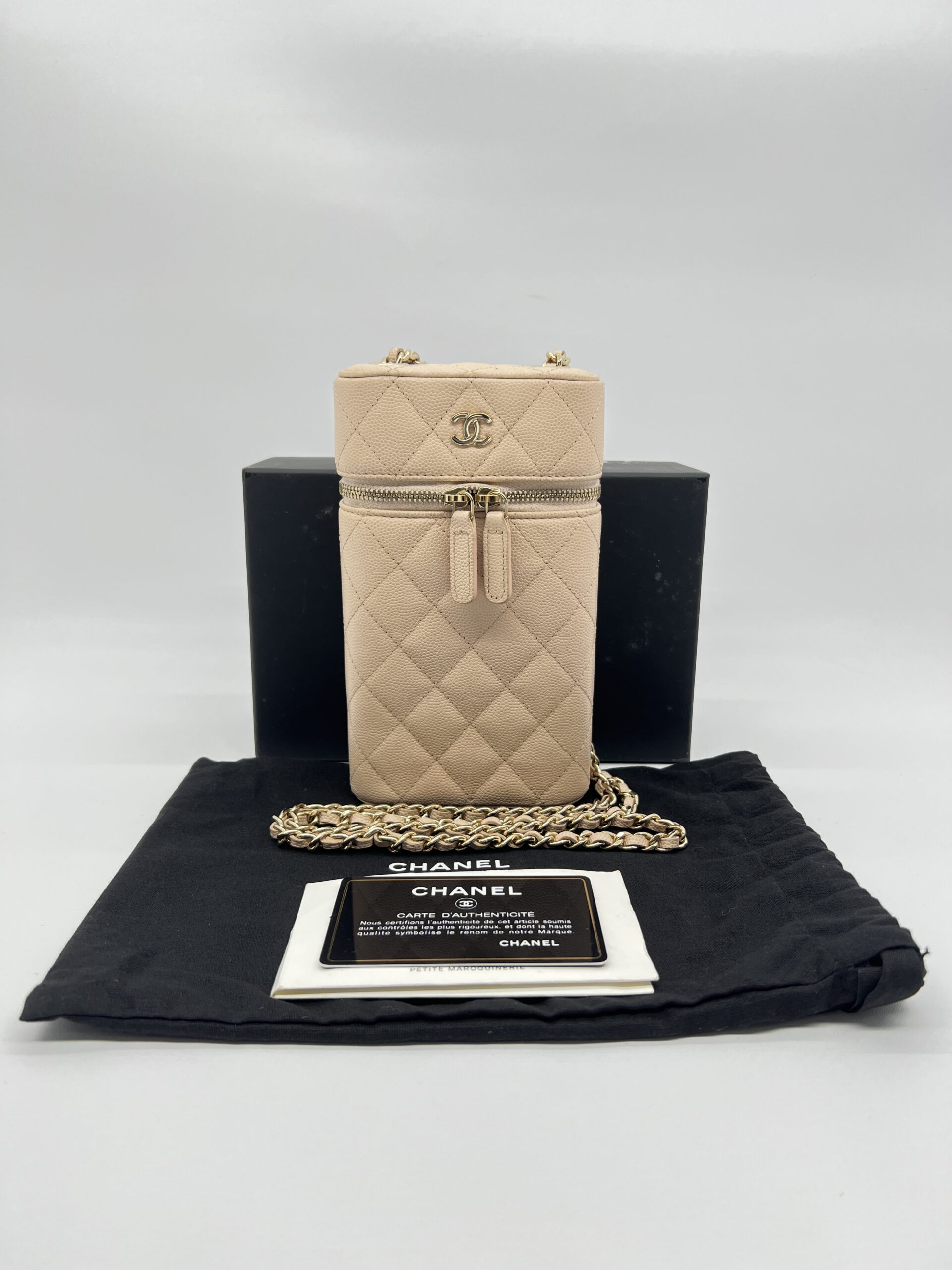Chanel Vanity Phone Holder Caviar Beige GHW