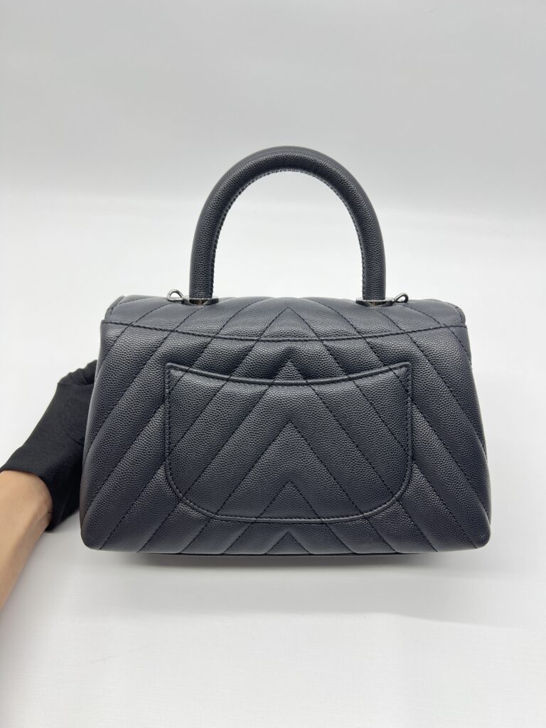 Chanel Coco Handle Small Chevron Caviar Dark Grey Dark Silver HW