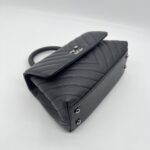 Chanel Coco Handle Small Chevron Caviar Dark Grey Dark Silver HW