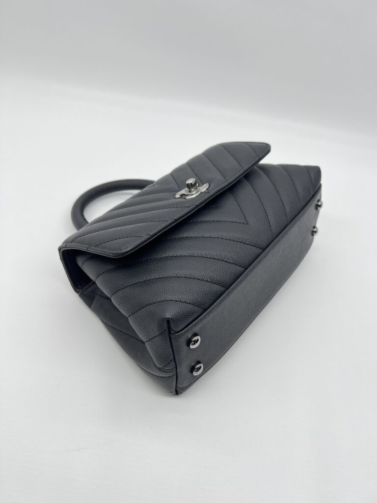Chanel Coco Handle Small Chevron Caviar Dark Grey Dark Silver HW