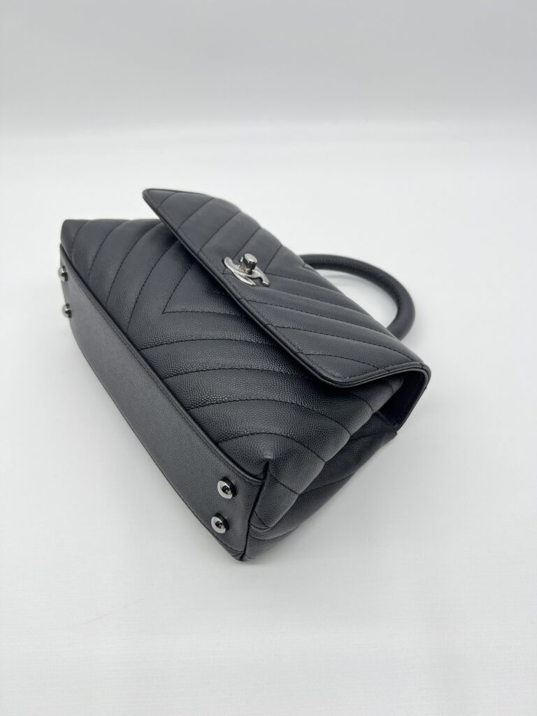 Chanel Coco Handle Small Chevron Caviar Dark Grey Dark Silver HW