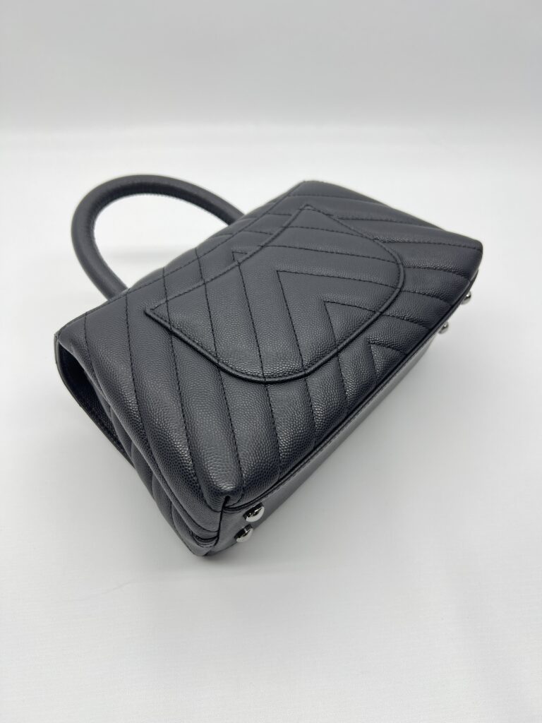 Chanel Coco Handle Small Chevron Caviar Dark Grey Dark Silver HW
