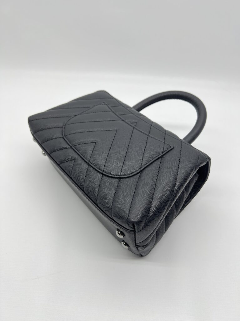 Chanel Coco Handle Small Chevron Caviar Dark Grey Dark Silver HW