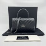 Chanel Coco Handle Small Chevron Caviar Dark Grey Dark Silver HW
