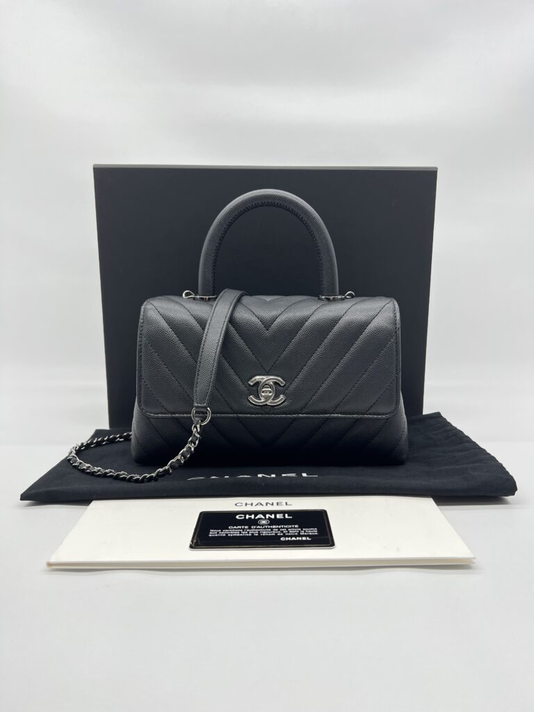 Chanel Coco Handle Small Chevron Caviar Dark Grey Dark Silver HW