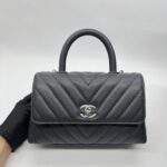 Chanel Coco Handle Small Chevron Caviar Dark Grey Dark Silver HW