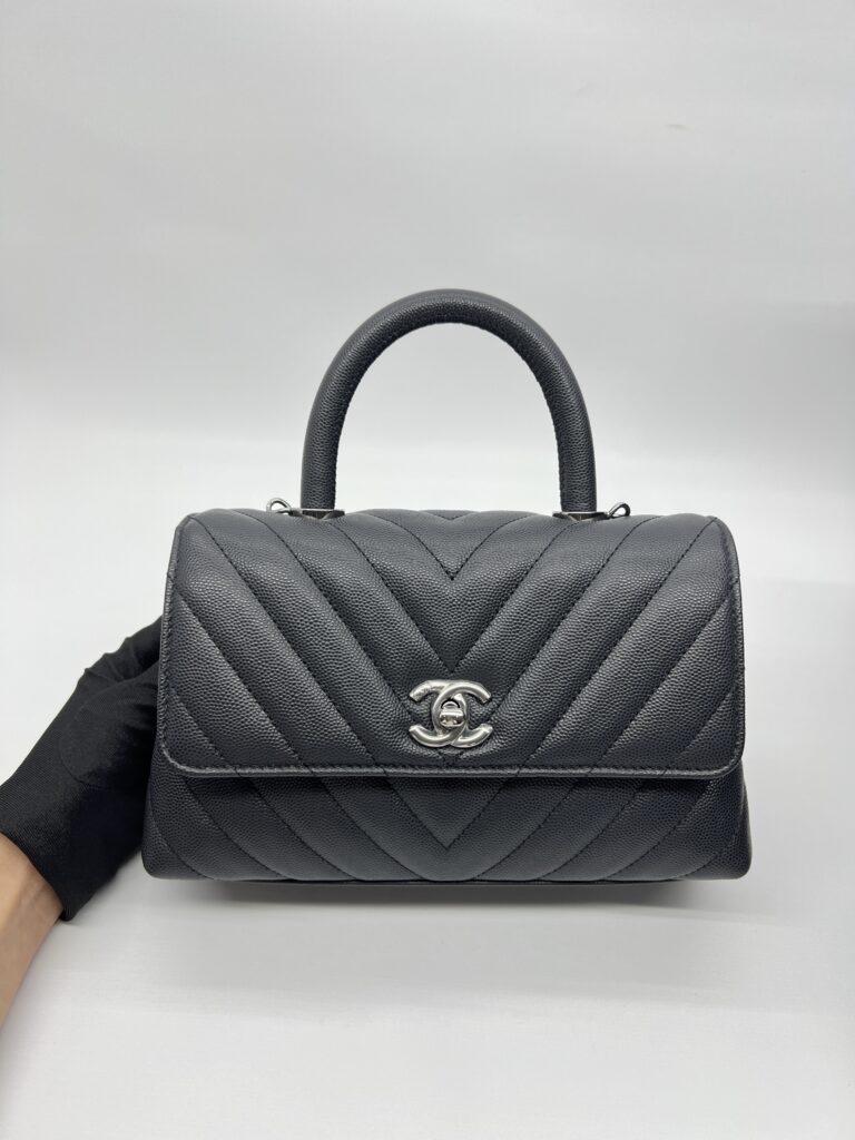 Chanel Coco Handle Small Chevron Caviar Dark Grey Dark Silver HW