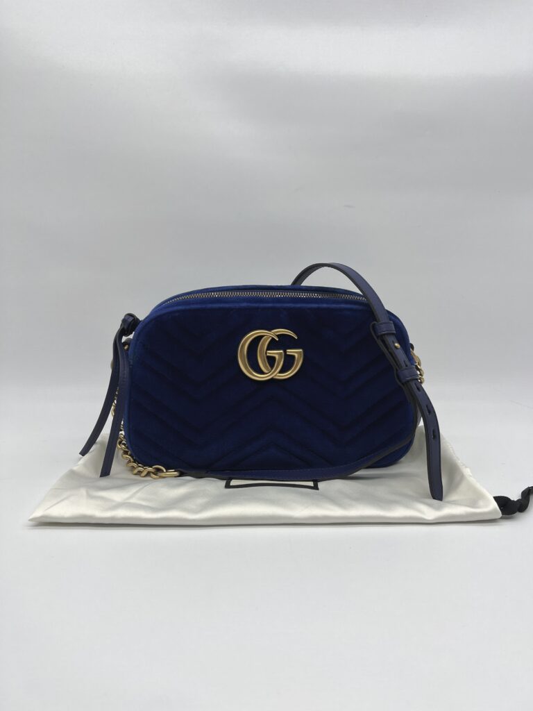 Gucci Marmont Camera Small Velvet Blue GHW